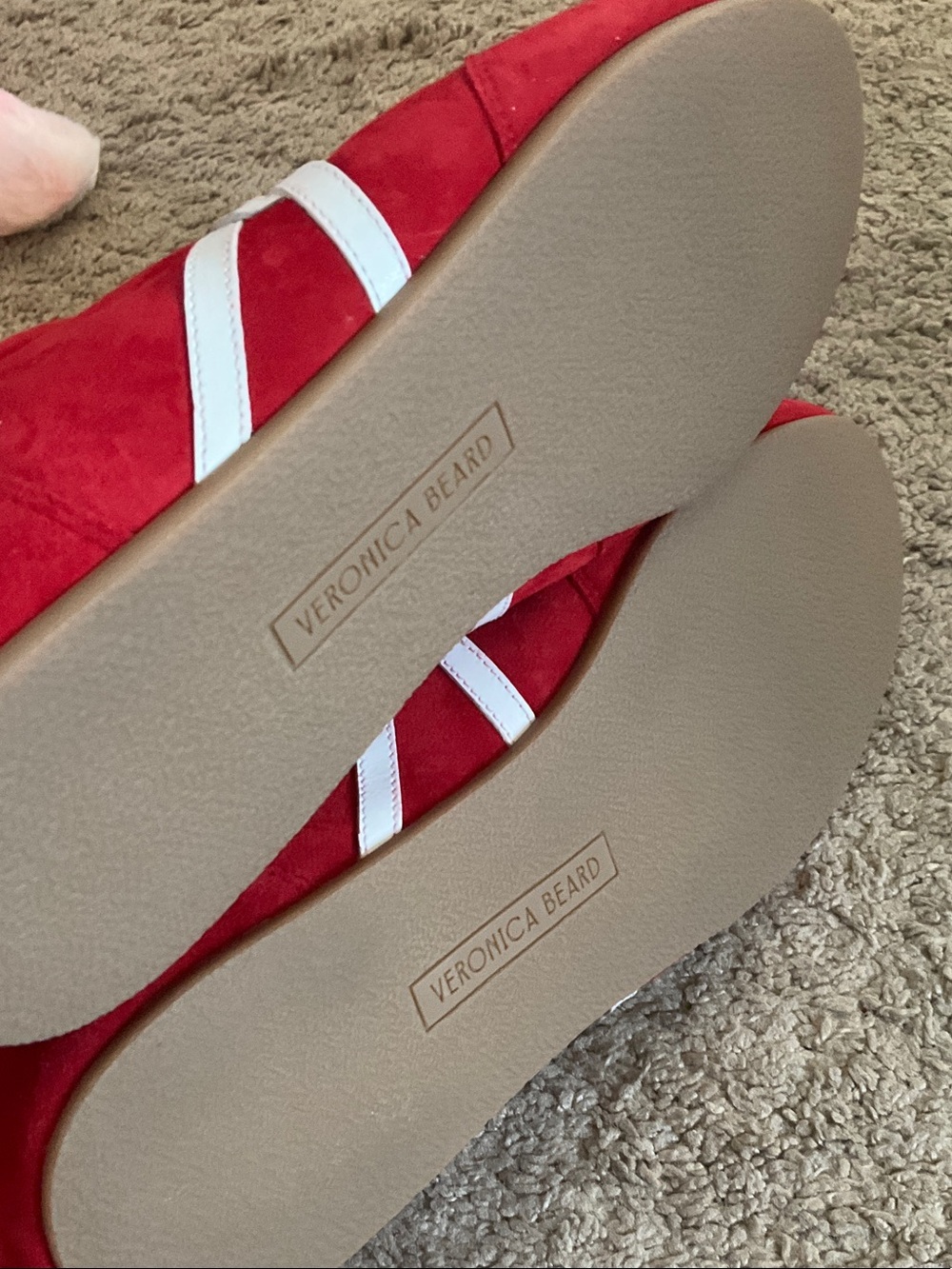 Veronica Beard Red Suede Sneakers with White Stripes - Picture 5 of 7